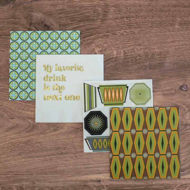 Green Hexagon Mid Century Modern Cocktail Beverage Napkin