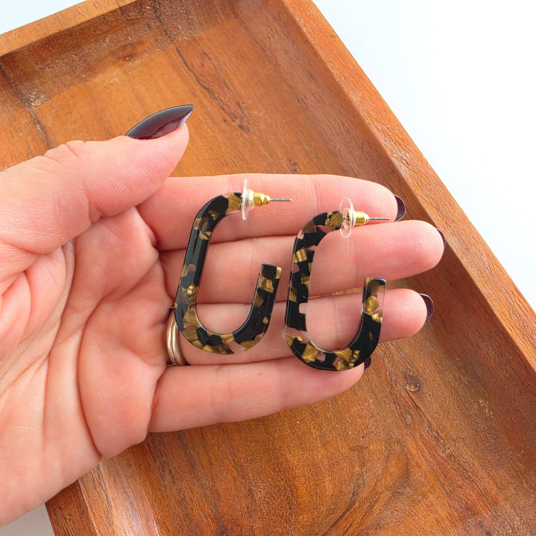 Jenna Hoop Earrings - Black & Bronze