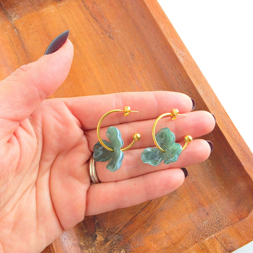 Magnolia Hoop Earrings - Alpine Green
