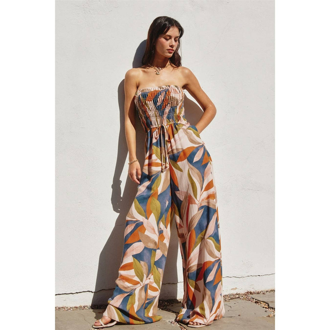 Destinations Smocked Top Wide Leg Jumpsuit