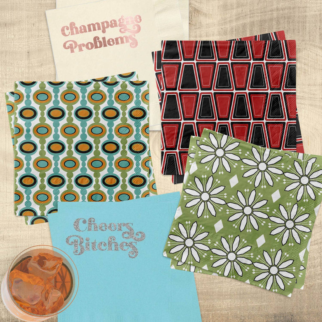 Oval Links Mid Century Modern Geometric Cocktail Napkin