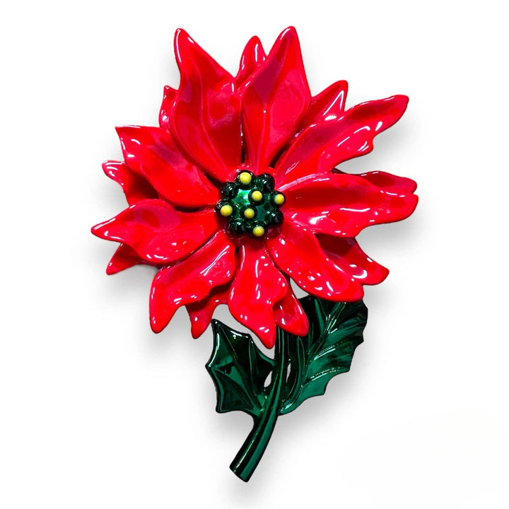 Enamel Poinsettia Statement Brooch