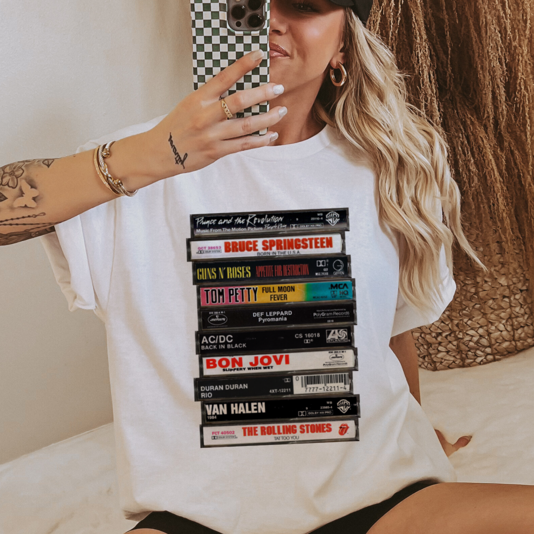 Throwback Vintage Rock Bands/Cassette Tapes Graphic Tee #400