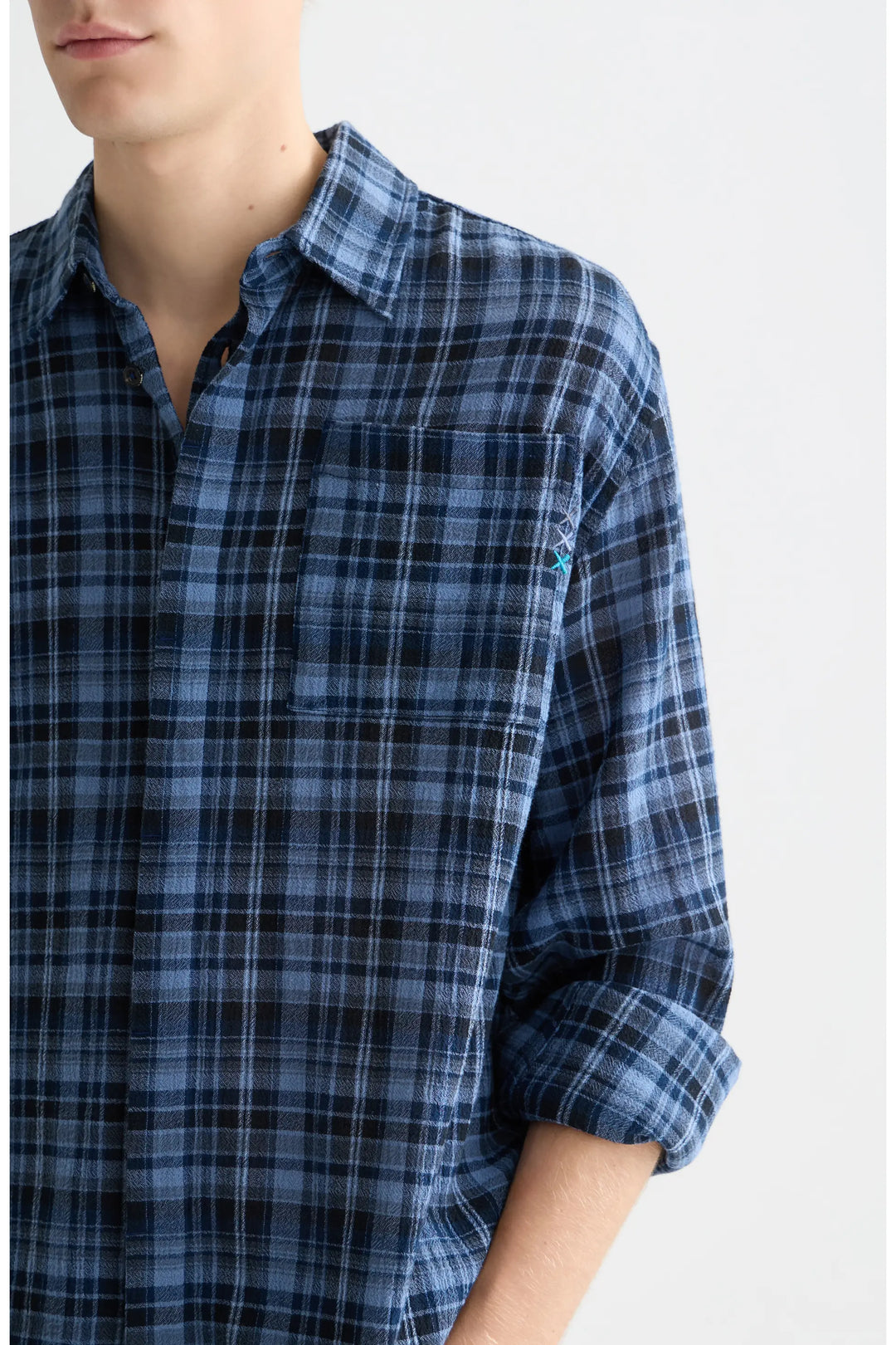 Lightweight Flannel Check Relaxed-Fit Shirt Pageant Blue Check