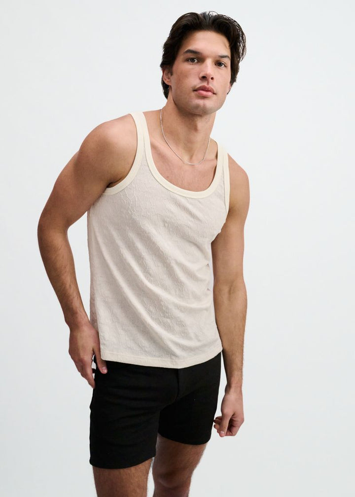 Off White Stretch Floral Textured Knit Tank St-11140
