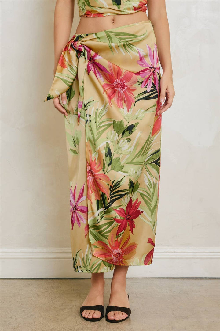 Tropical Floral Sarong Wrap Skirt