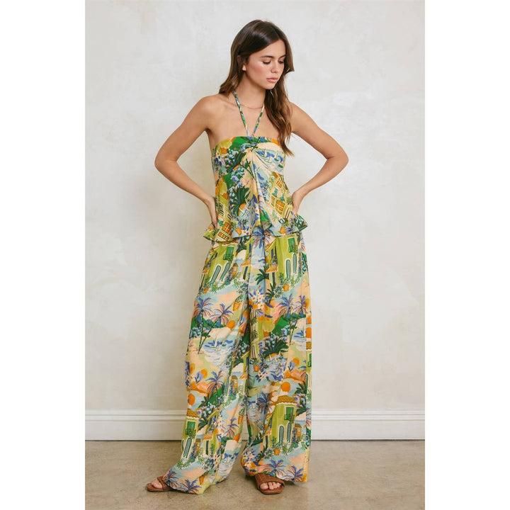 Conversational Decorative Waist Wide Leg Pants