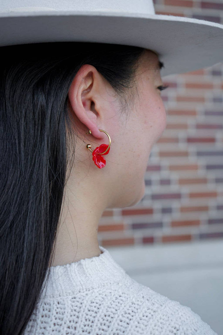 Magnolia Hoop Earrings - Poppy Red