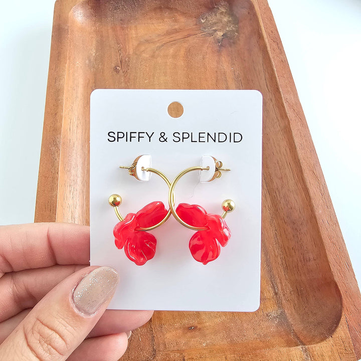 Magnolia Hoop Earrings - Poppy Red