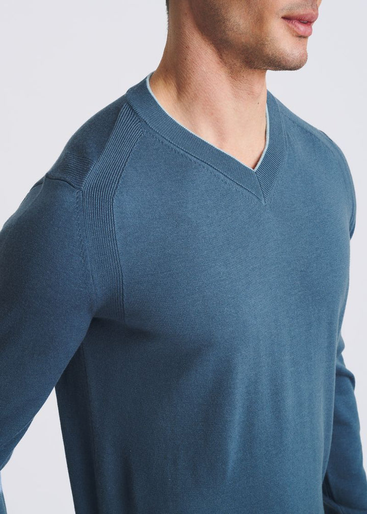 Contrast V-Neck Wool Blend Sweater