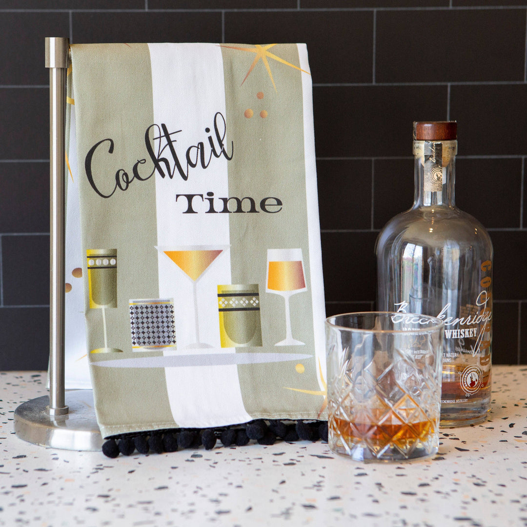 Cocktail Time Retro Bar Towel with Trim