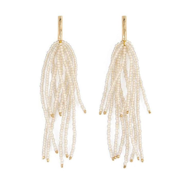 Marissa Brass + Bead Fringe Earrings Cream