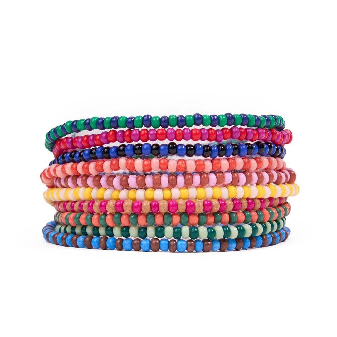 Sage Beaded 10 Strand Stretch Bracelets Multicolor