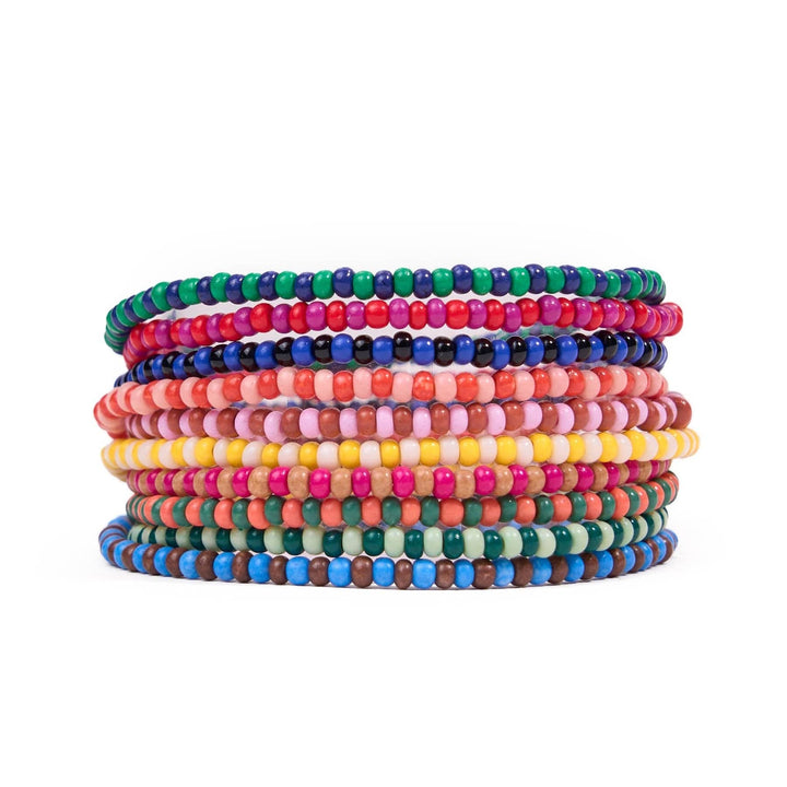 Sage Beaded 10 Strand Stretch Bracelets Multicolor
