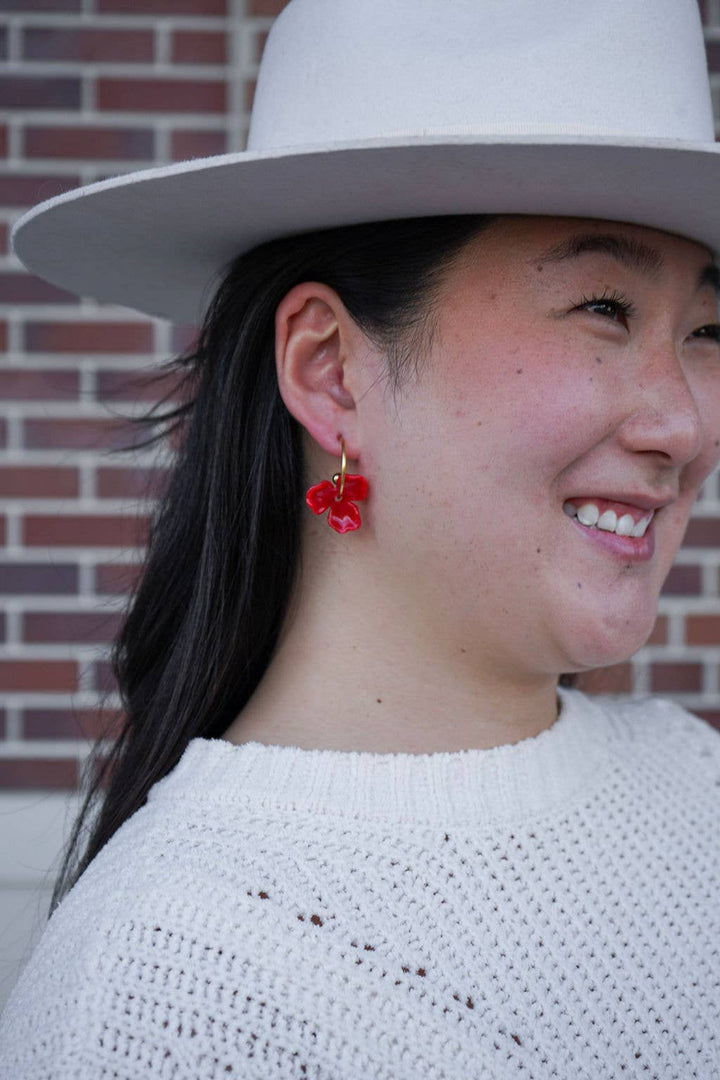 Magnolia Hoop Earrings - Poppy Red