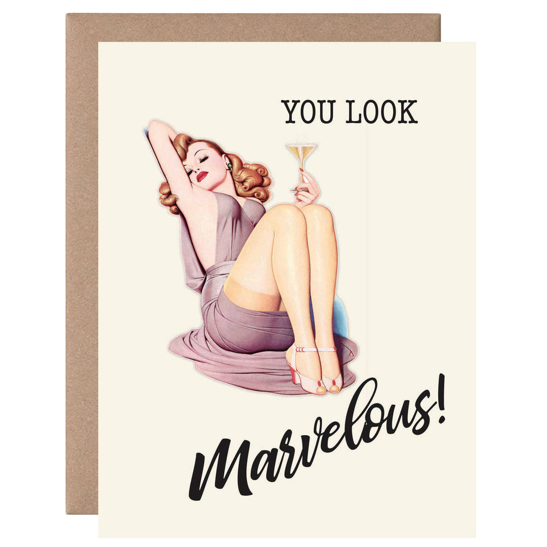 You Look Marvelous Pinup Martini - Birthday Card