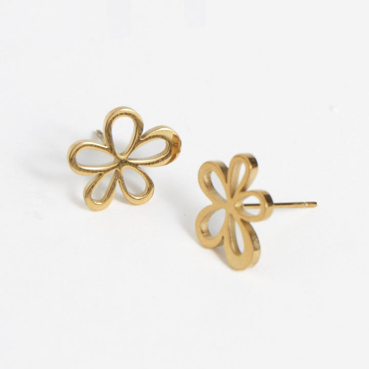 Waterproof Earrings Flower Studs in Gold & Stainless Steel