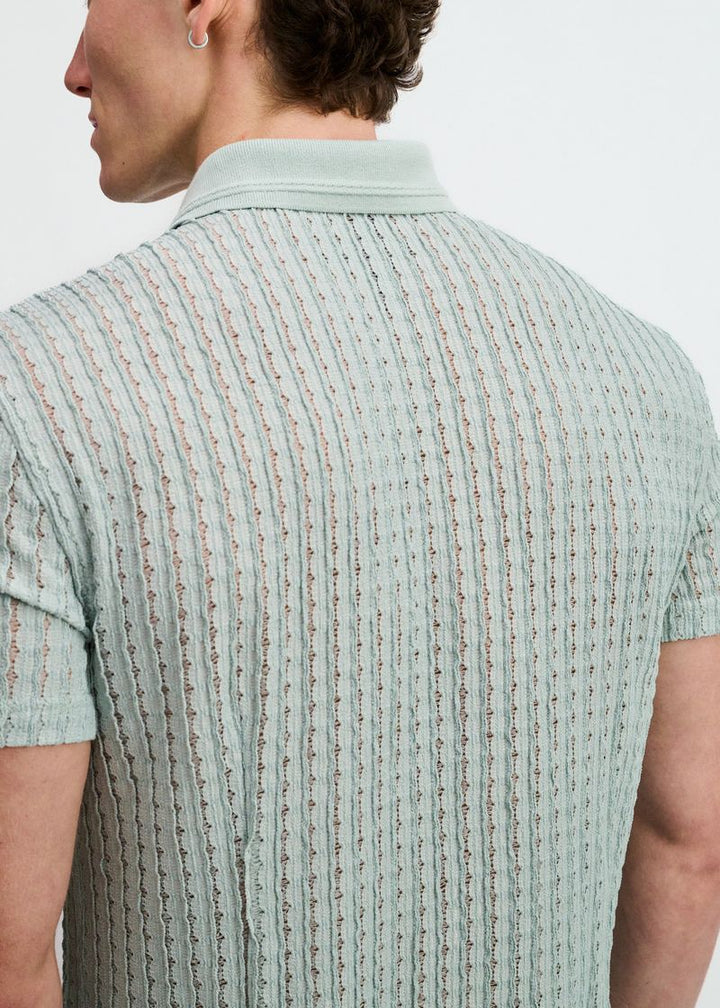 Ocean Open Knit Short Sleeve Shirt W/Rib Collar St-24076