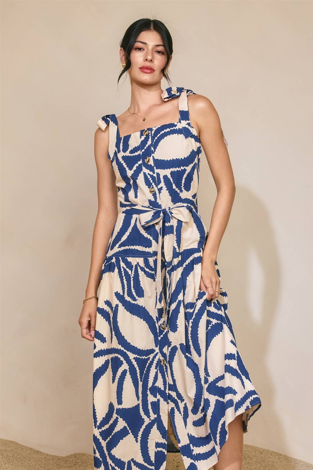 Tide and Seek Button Down Midi Dress Set Sail