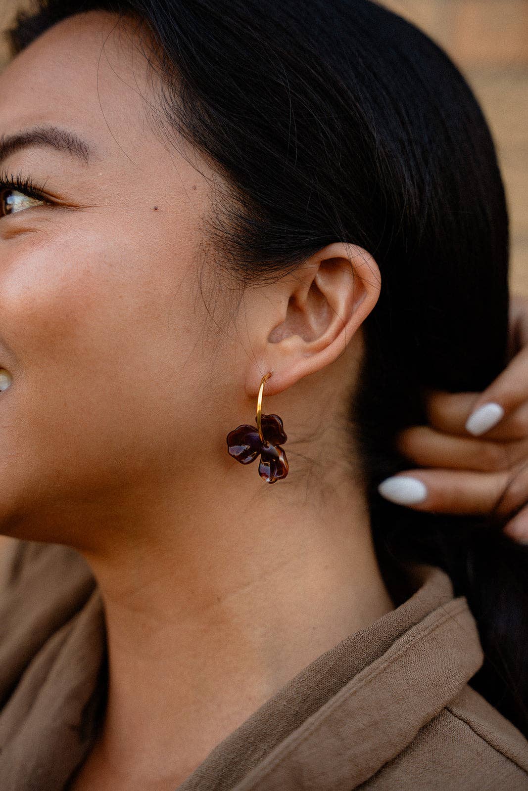 Magnolia Hoop Earrings - Cocoa Brown