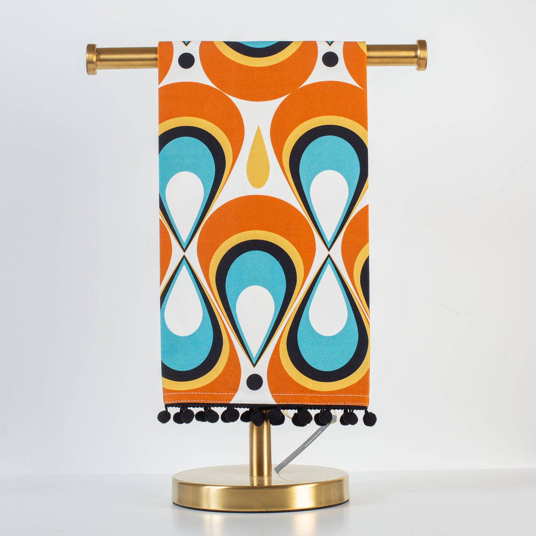 Teardrops Mid Century Modern Kitchen Bar Tea Towel with Trim