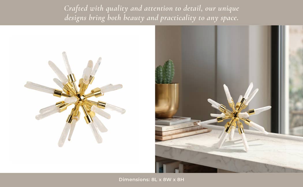 Metal Glass Small Crystal Starburst Statuary - Gold, 8 in.