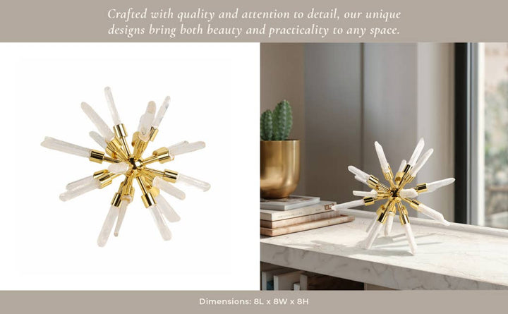 Metal Glass Small Crystal Starburst Statuary - Gold, 8 in.
