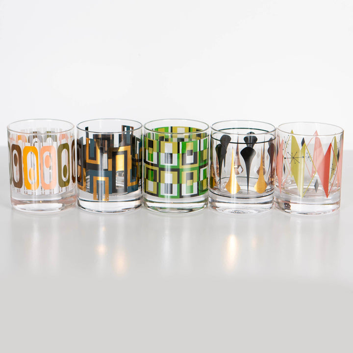 Blue & Gold Mid Century Vintage Whiskey Rocks Cocktail Glass