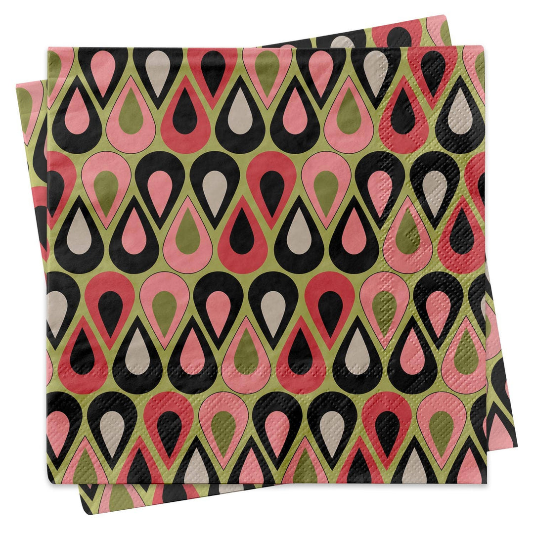 Pink Double Teardrop Retro Cocktail Beverage Napkin