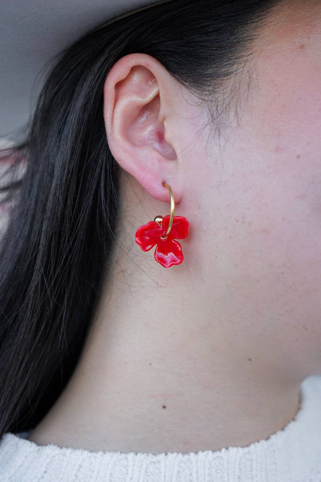 Magnolia Hoop Earrings - Poppy Red