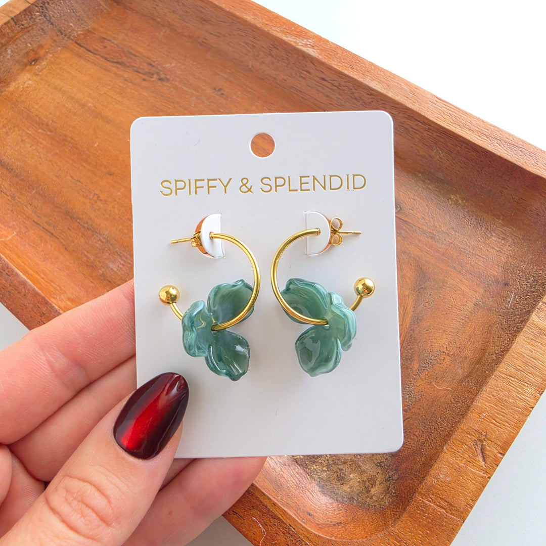 Magnolia Hoop Earrings - Alpine Green