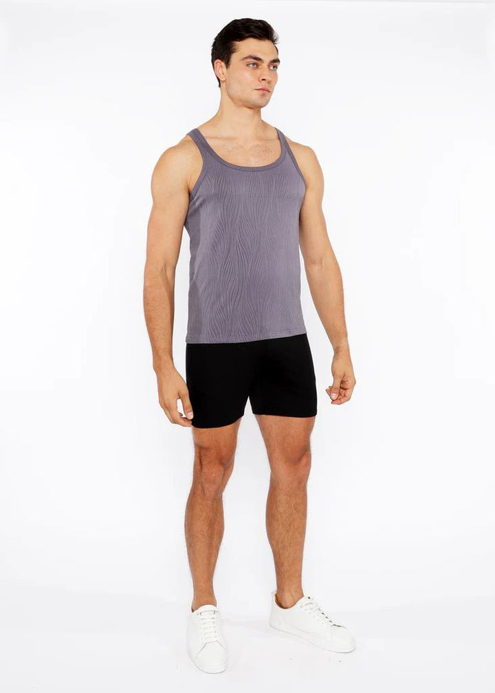 Charcoal Veins Stretch Textured Knit Tank Top St-11128