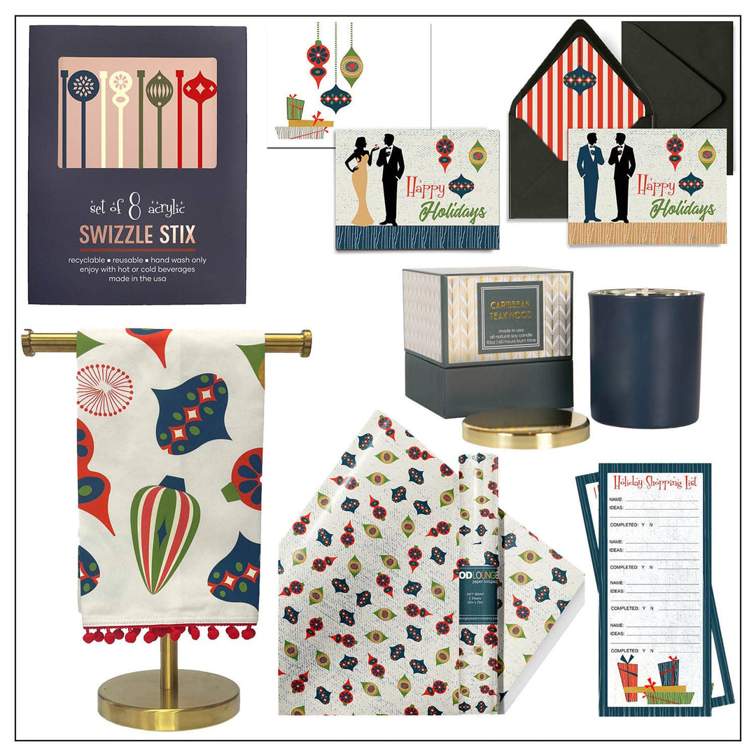Retro Ornaments Tea Towel with Trim