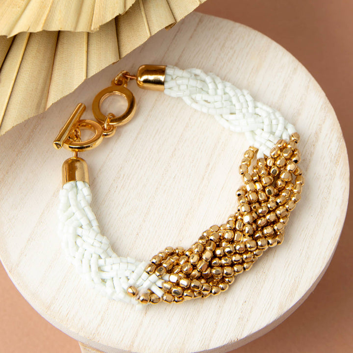 Camila Braided Two-Tone Seed Bead Toggle Bracelet