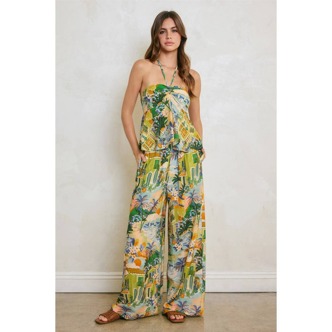 Conversational Decorative Waist Wide Leg Pants