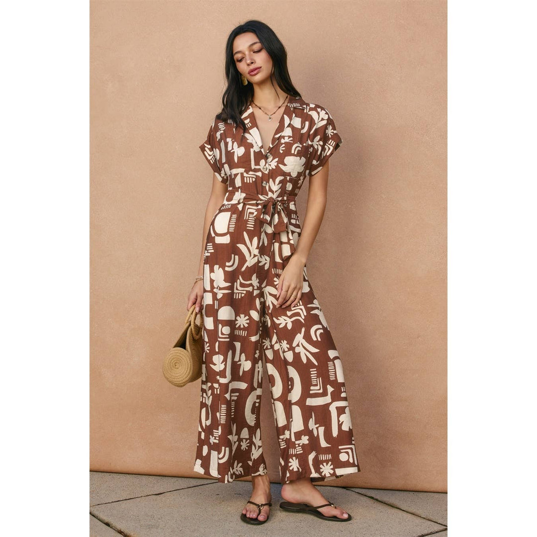 Sun & Clay Collared Button Front Jumpsuit
