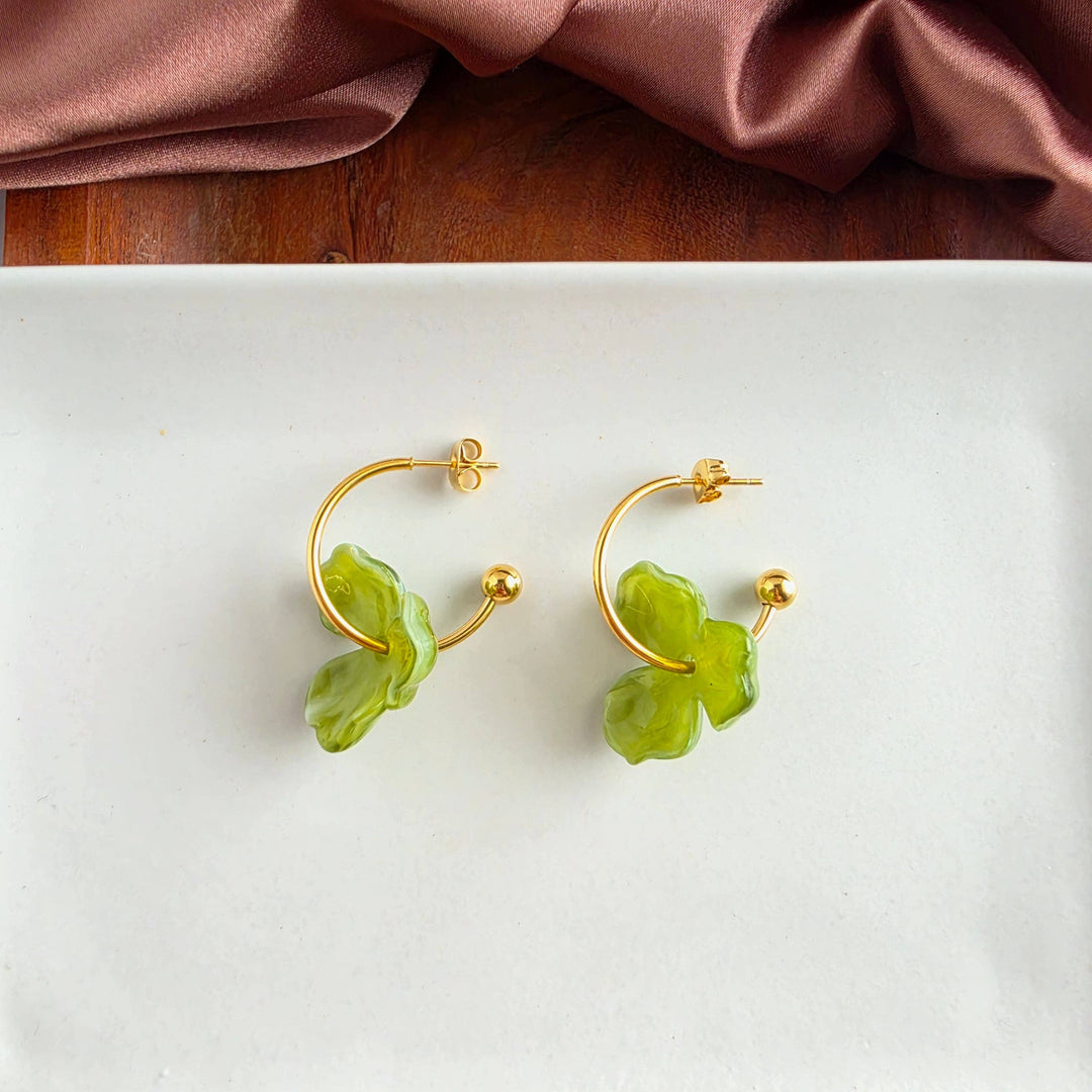 Magnolia Hoop Earrings - Olive Green