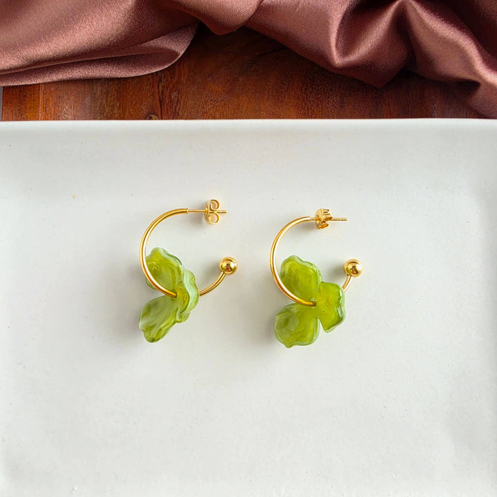 Magnolia Hoop Earrings - Olive Green