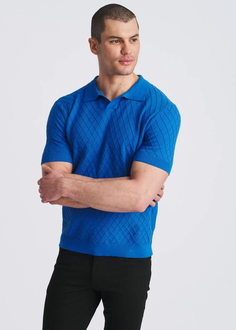 Textured Diamond Johnny Collar Knit Shirt