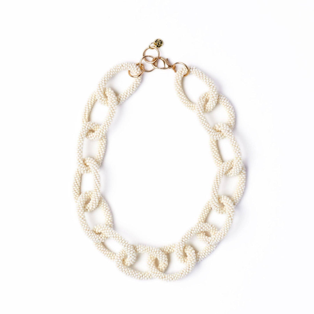 Jenna Chain Link Beaded Necklace Ivory
