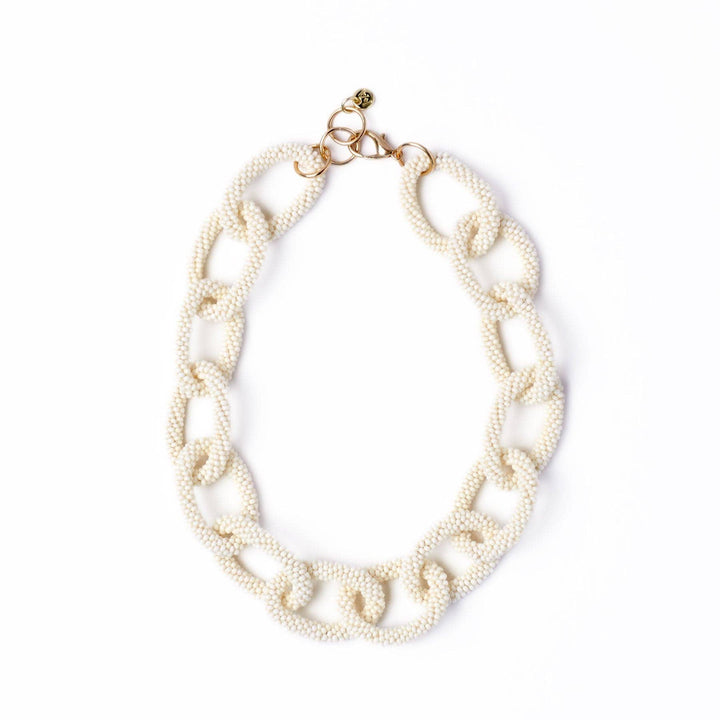 Jenna Chain Link Beaded Necklace Ivory