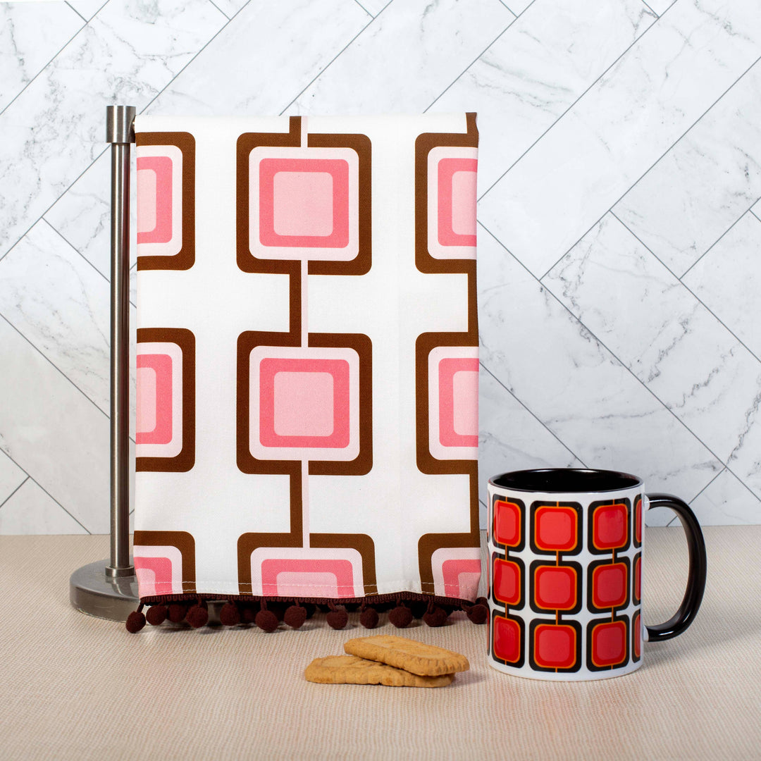 Retro Square Pink Mid Century Modern Bar Kitchen Tea Towel