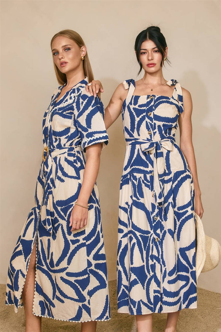 Tide and Seek Button Down Midi Dress Set Sail