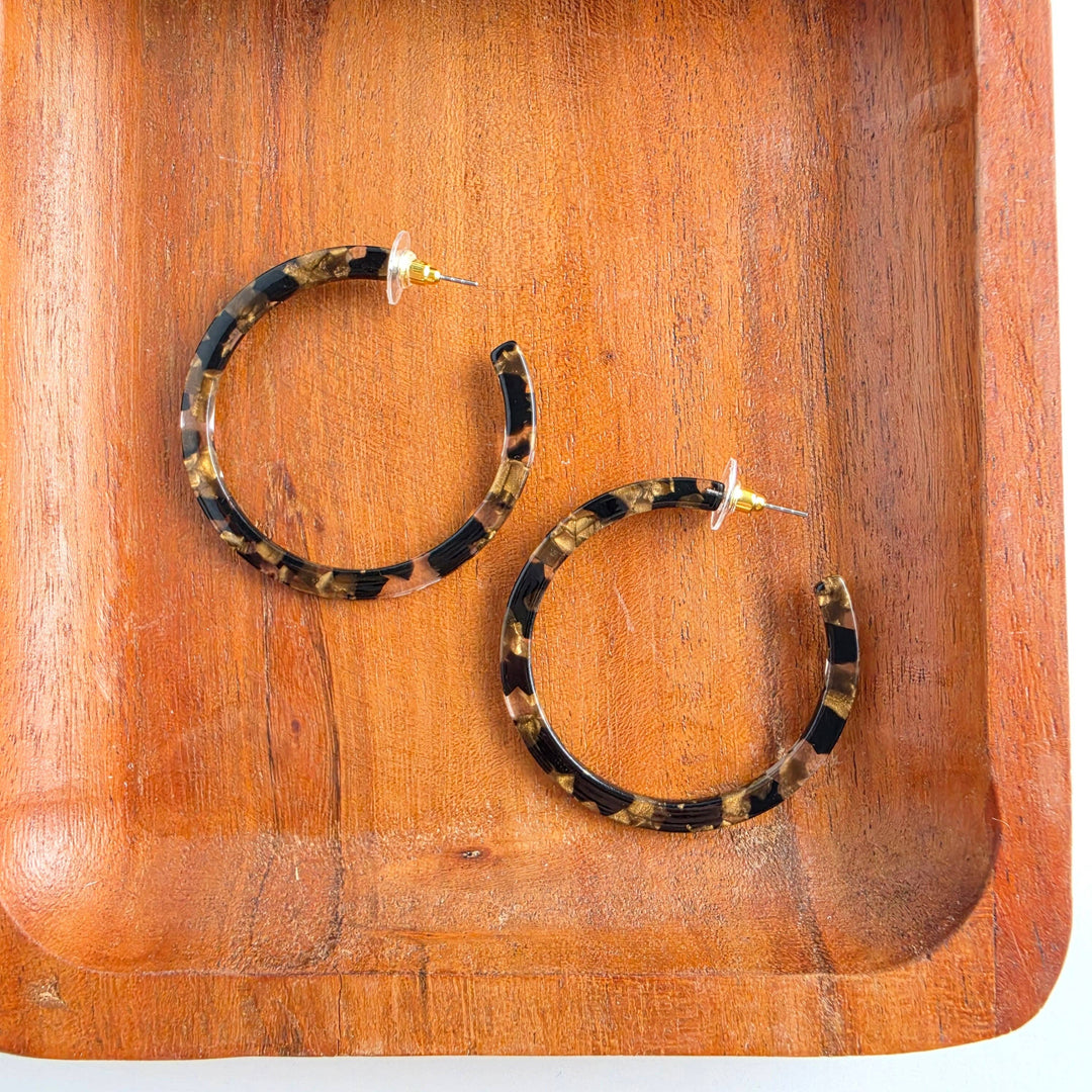 Cameron Hoop Earrings - Black & Bronze