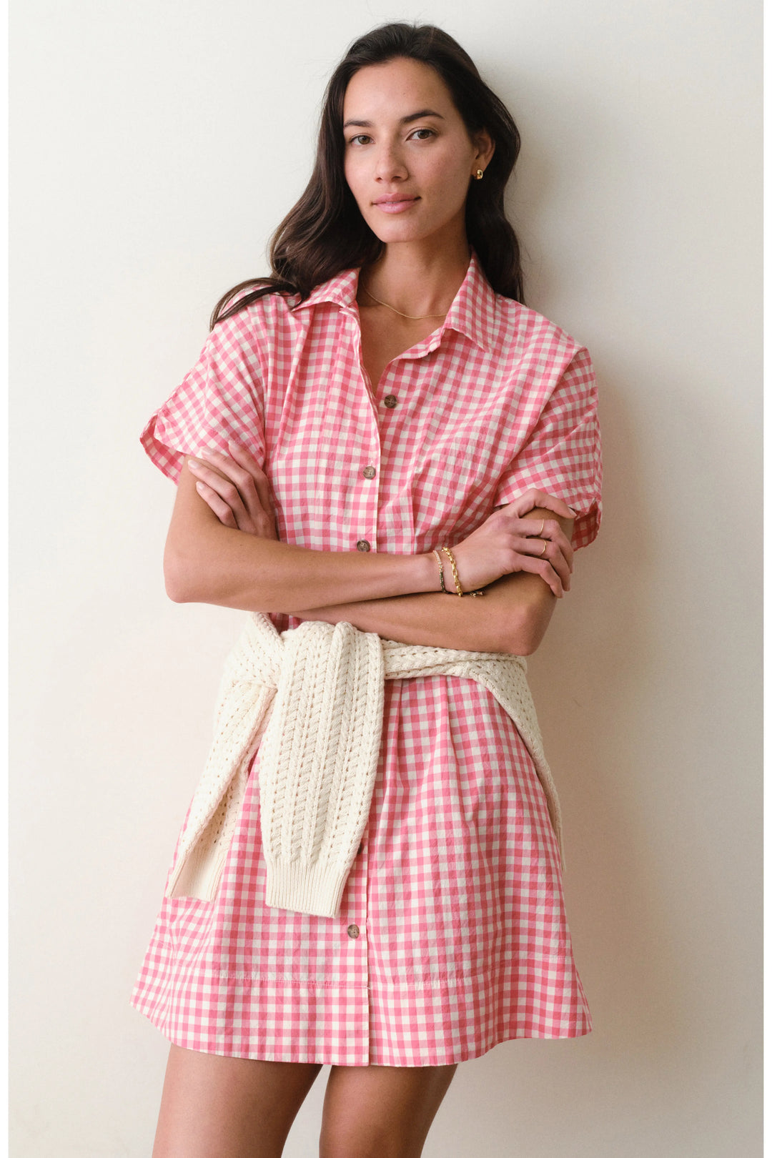 Nova Mini Shirt Dress - Cherry Gingham