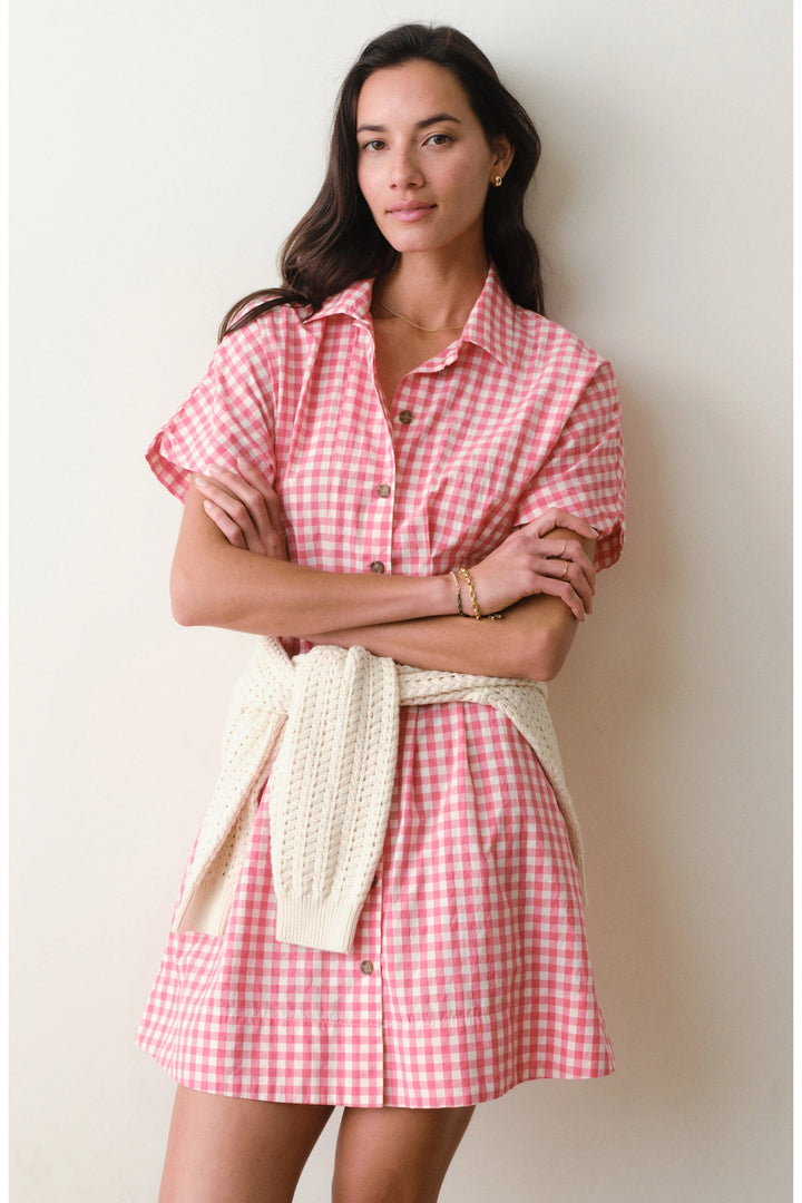 Nova Mini Shirt Dress - Cherry Gingham