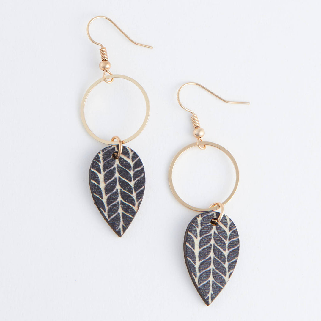 Jolie Wooden Leaf Gold Drop Earrings