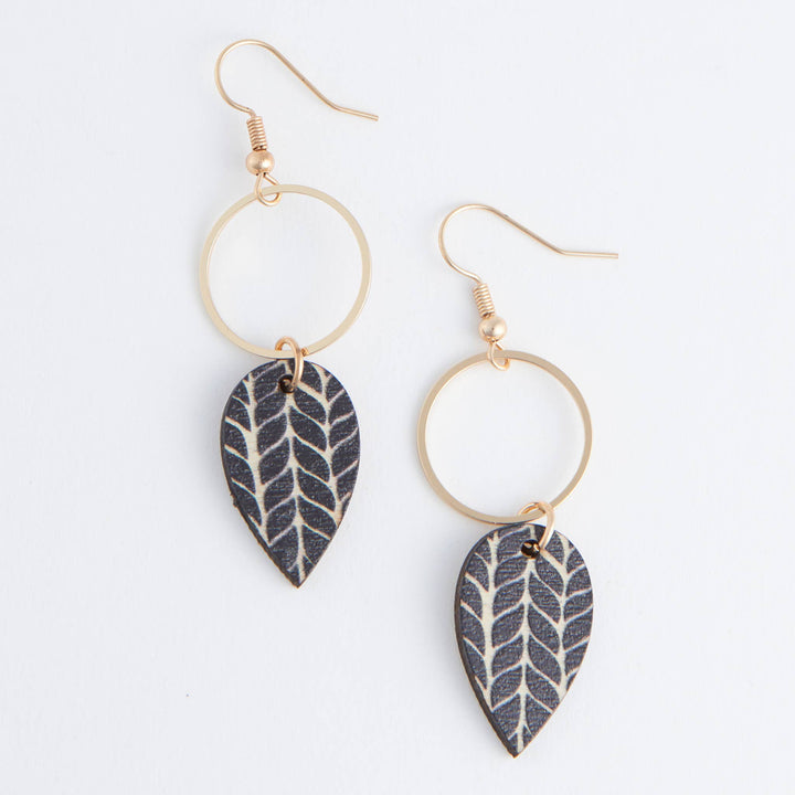 Jolie Wooden Leaf Gold Drop Earrings