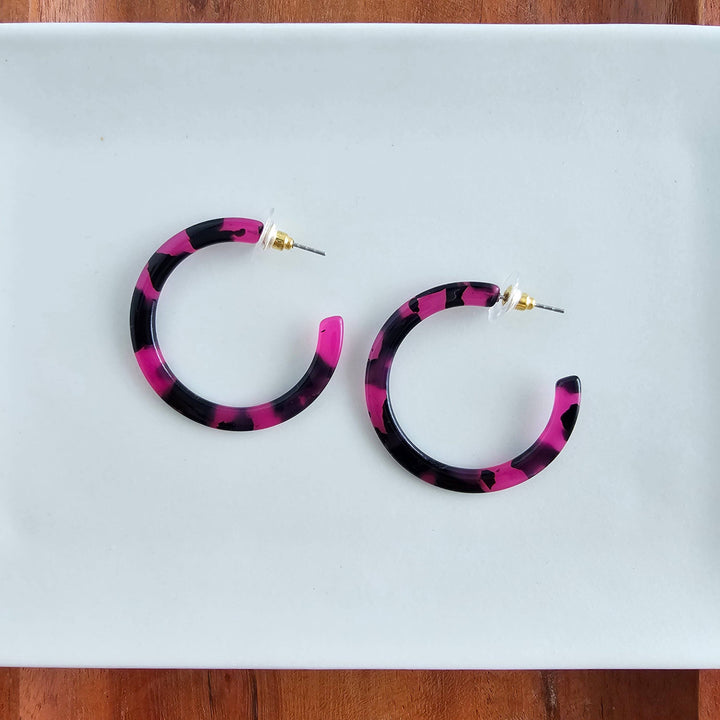 Camy Hoop Earrings - Fuchsia Tortoise