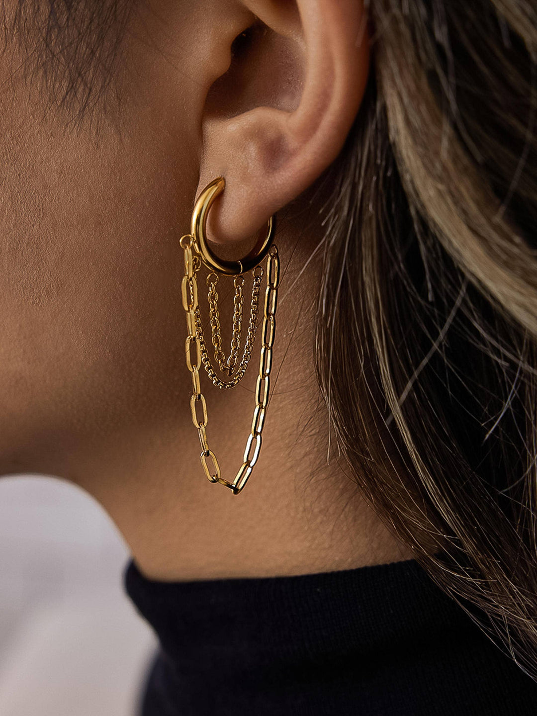 Vianne 18K Gold Non-Tarnish Multi Chain Drop Earrings